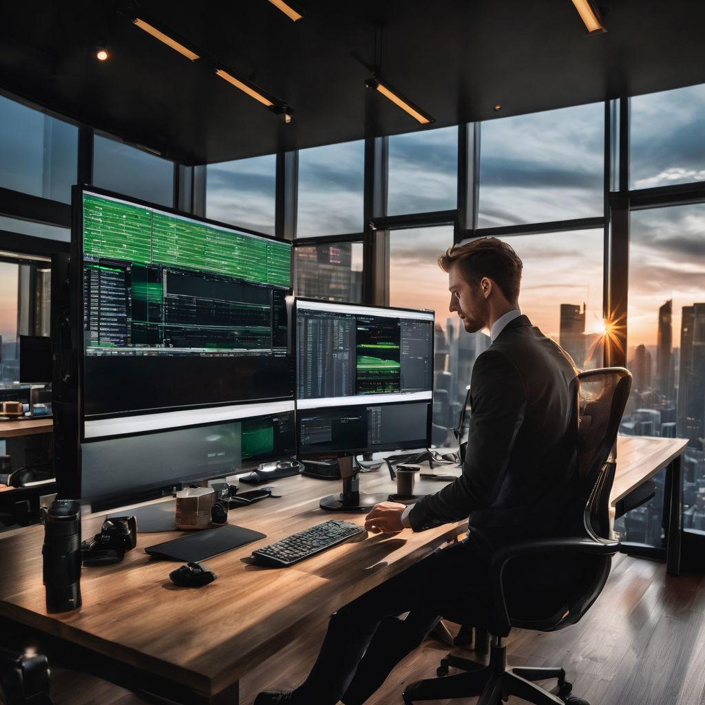 A person setting up their TD Ameritrade forex trading account at a modern workstation in a bustling city.