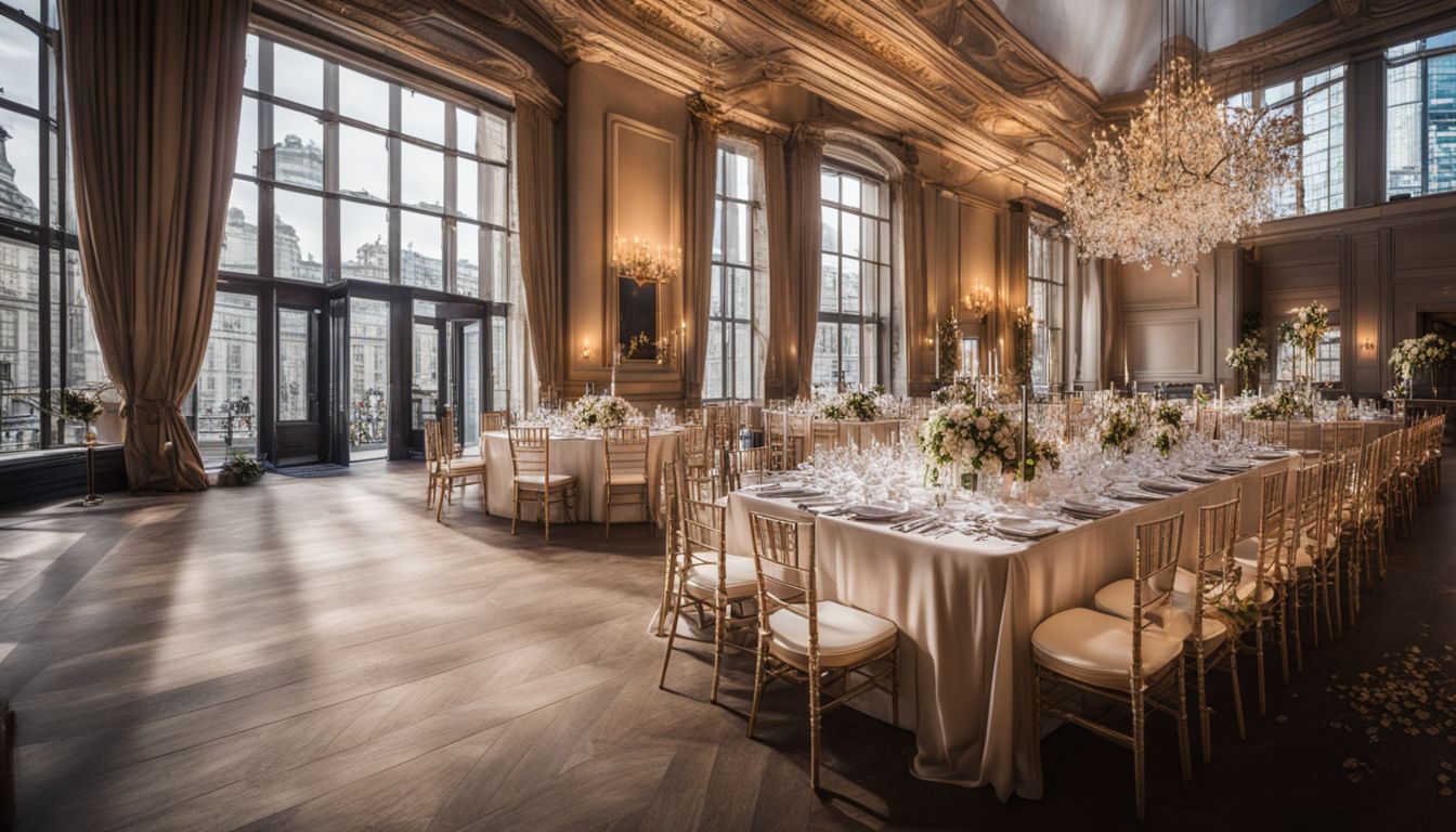 A luxurious wedding venue in Central London with a bustling atmosphere.