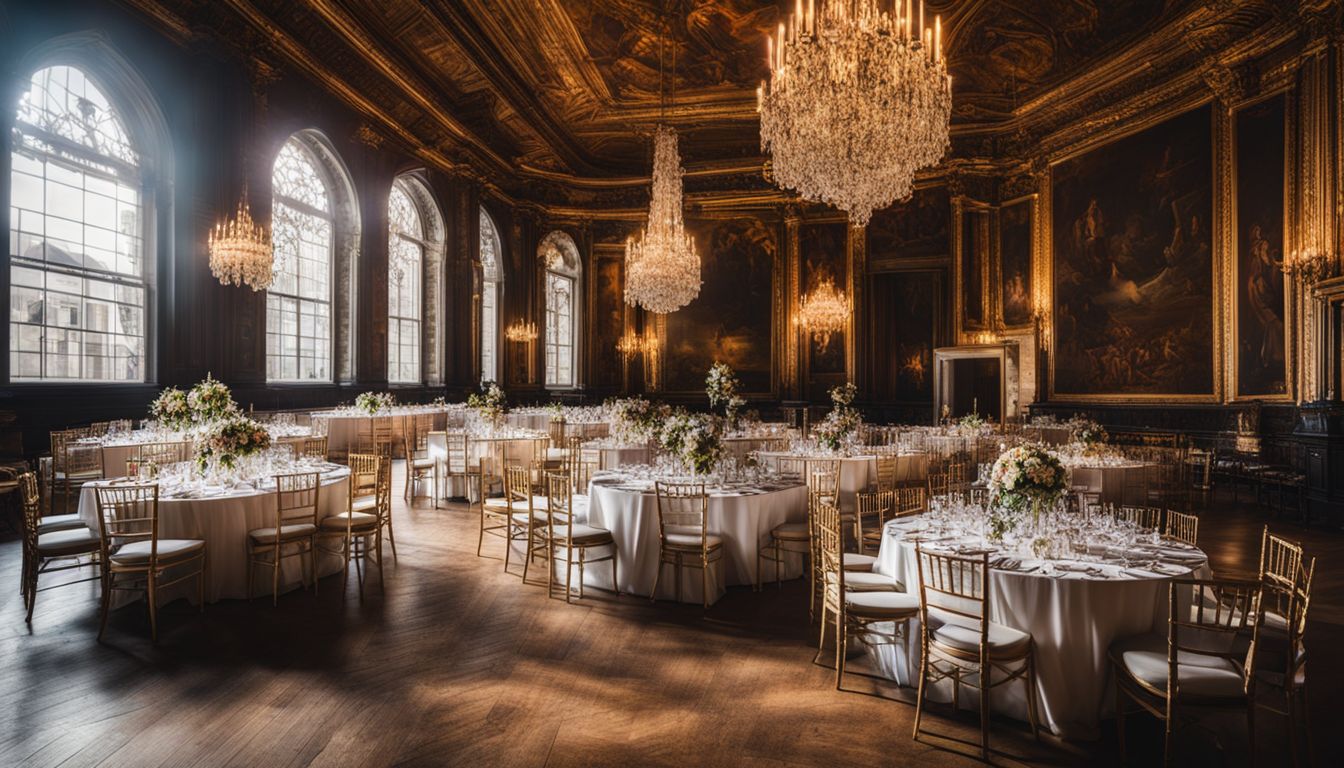 An empty, stunning wedding venue in London with historical architecture.