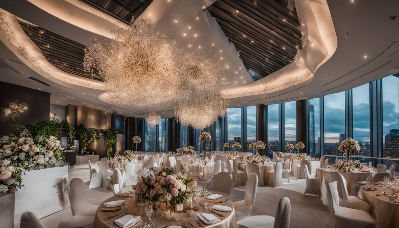A glamorous wedding venue in Manchester with beautiful floral decorations.