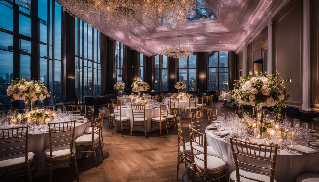 A luxurious London wedding venue with stunning decor and city views.