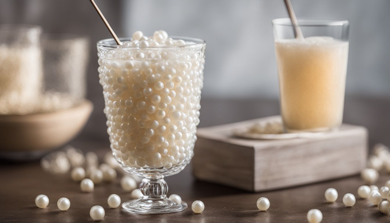A comparison of crystal boba and traditional tapioca pearls on a table.