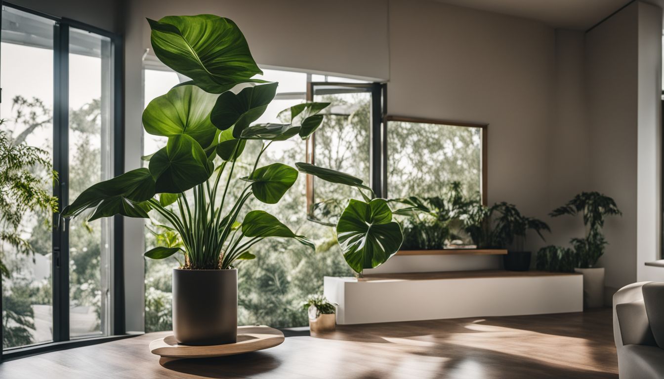 A philodendron birkin plant in a modern interior setting.