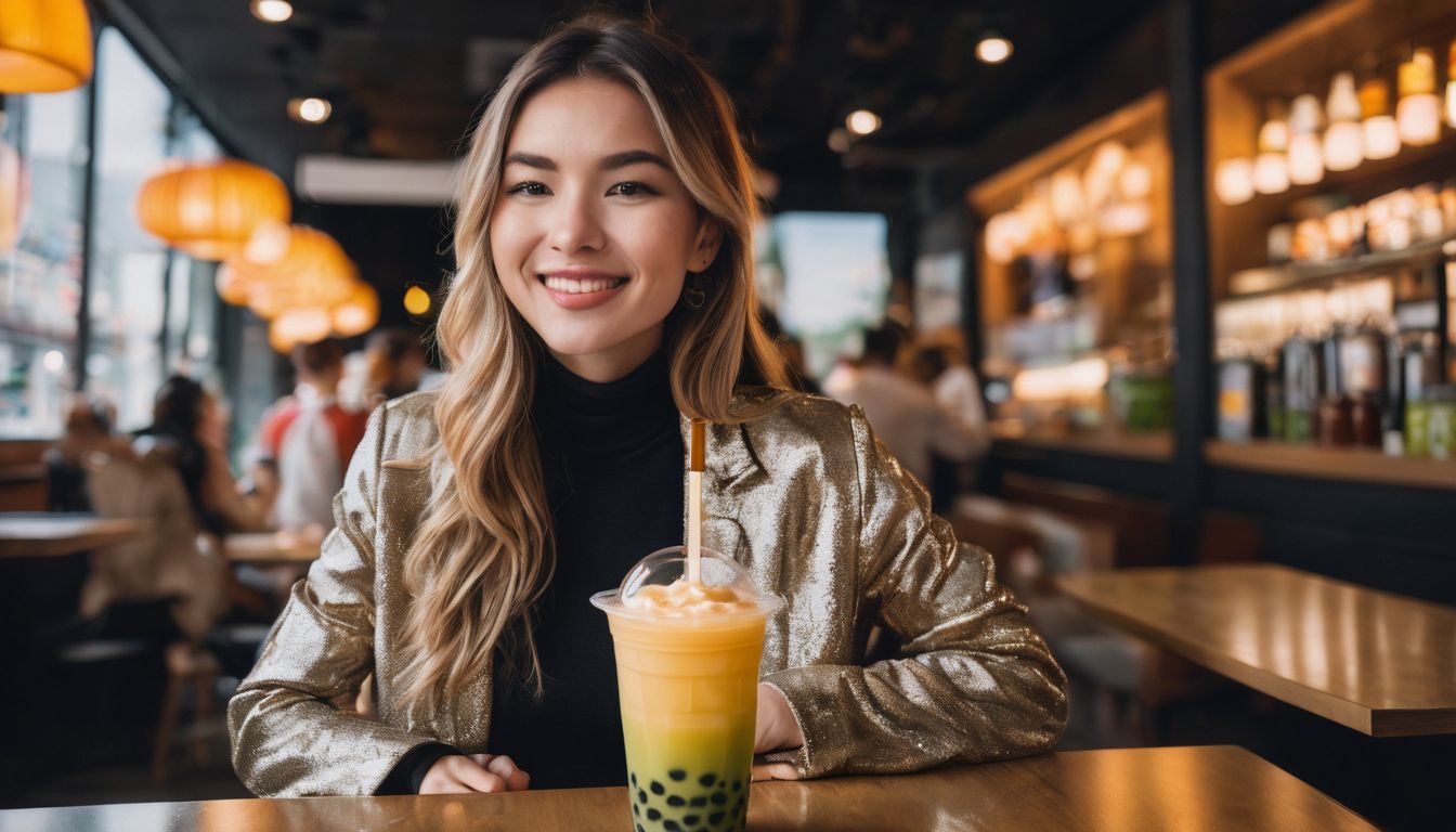 A person enjoying customized keto bubble tea with various flavor options.