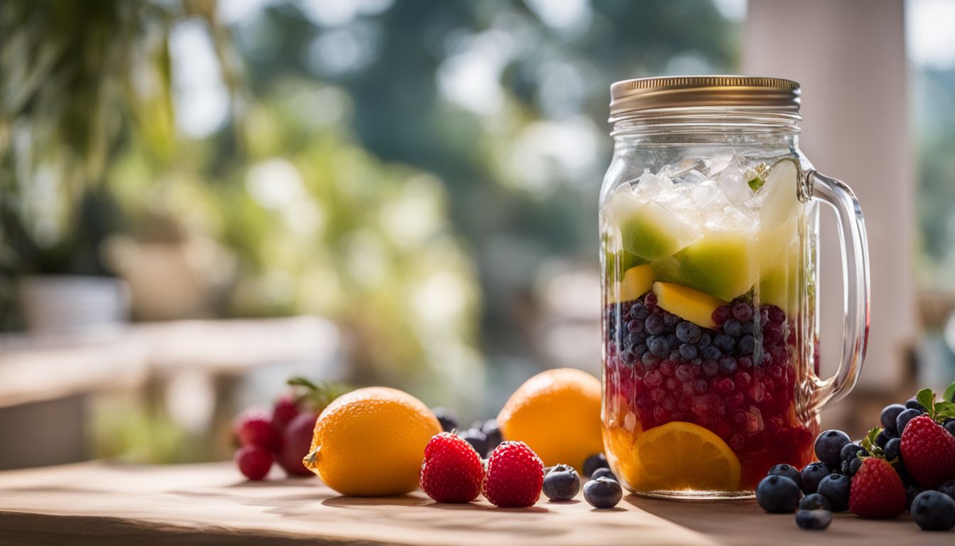 A photo of freshly made crystal boba surrounded by colorful fruits.