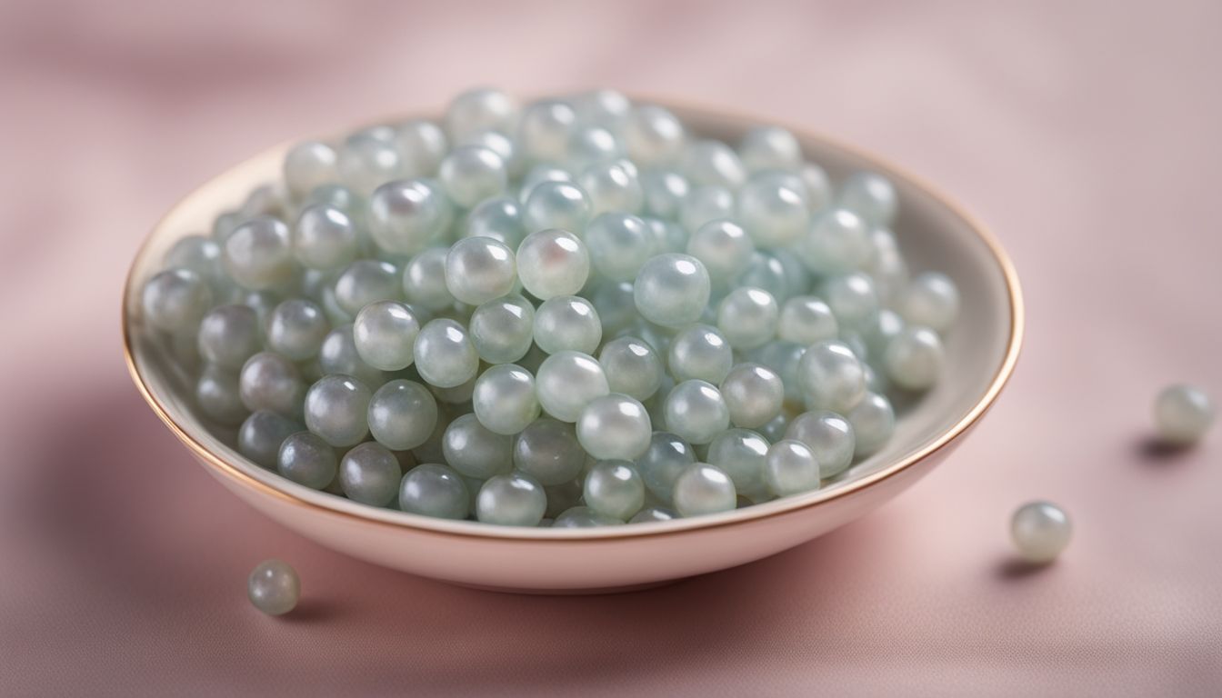 Close-up of perfectly cooked crystal boba pearls on a pastel-colored background.