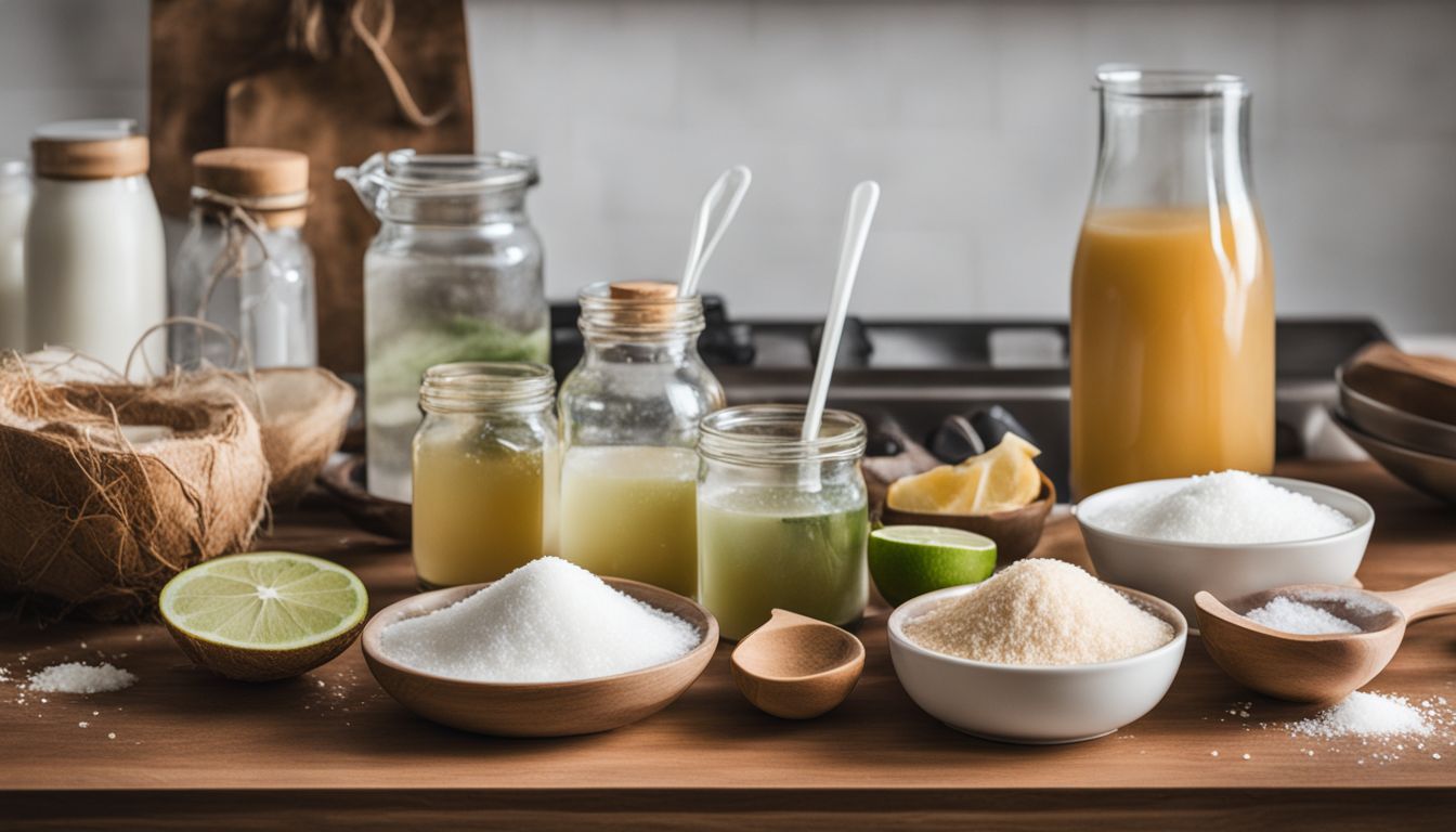 A neatly arranged kitchen counter with ingredients for making agar agar.