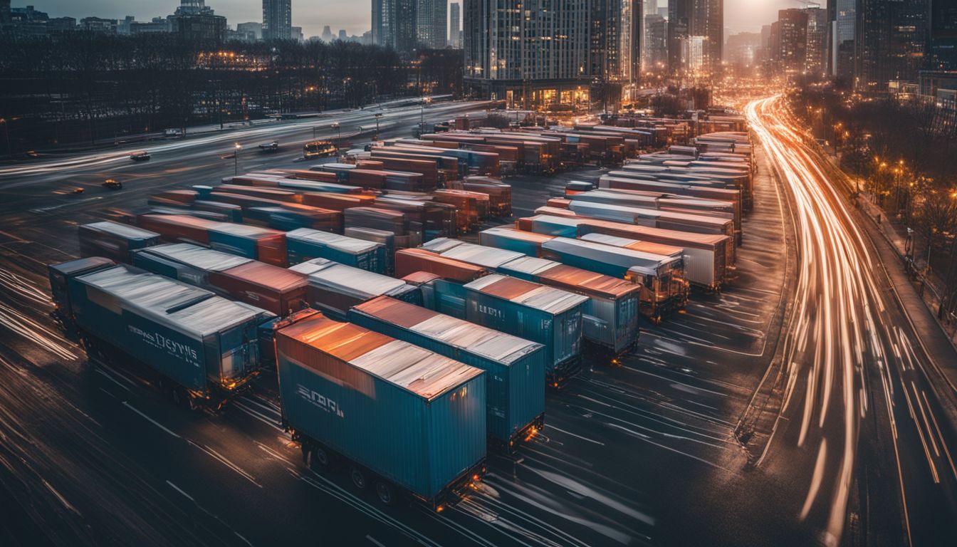 A fleet of delivery trucks on a smart logistics network.