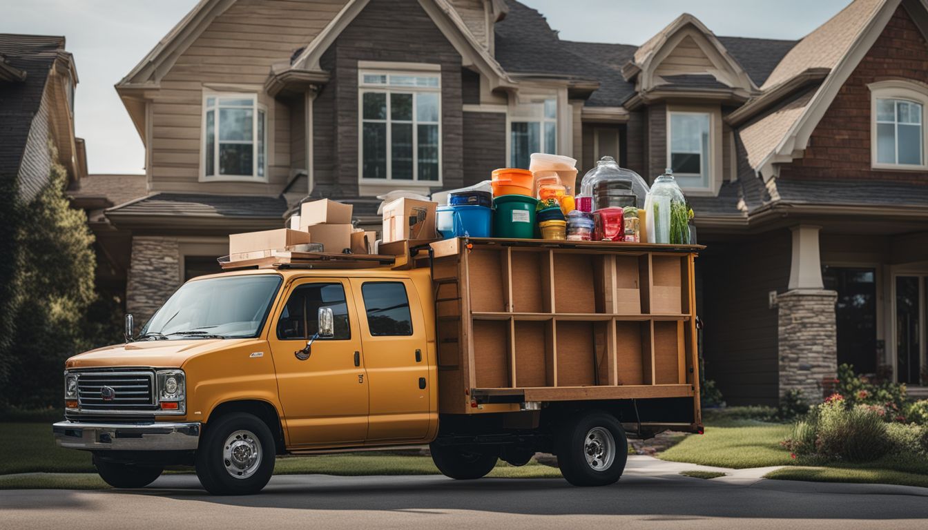 A moving truck parked in front of a suburban home.