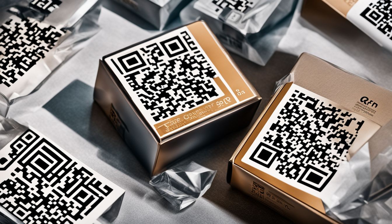 A detailed QR code pattern on product packaging with different styles.