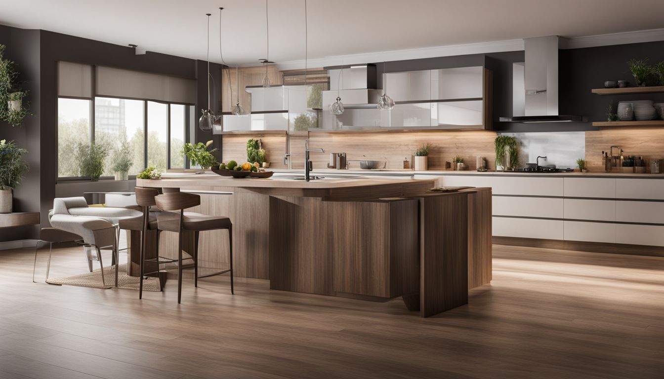 A modern kitchen with virtual design software and stylish interior.