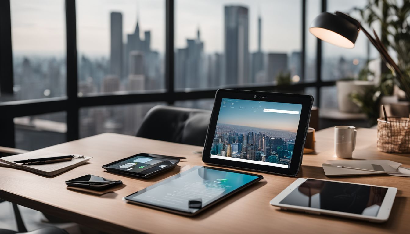 A tablet displaying GroundCloud pricing options on a stylish desk.