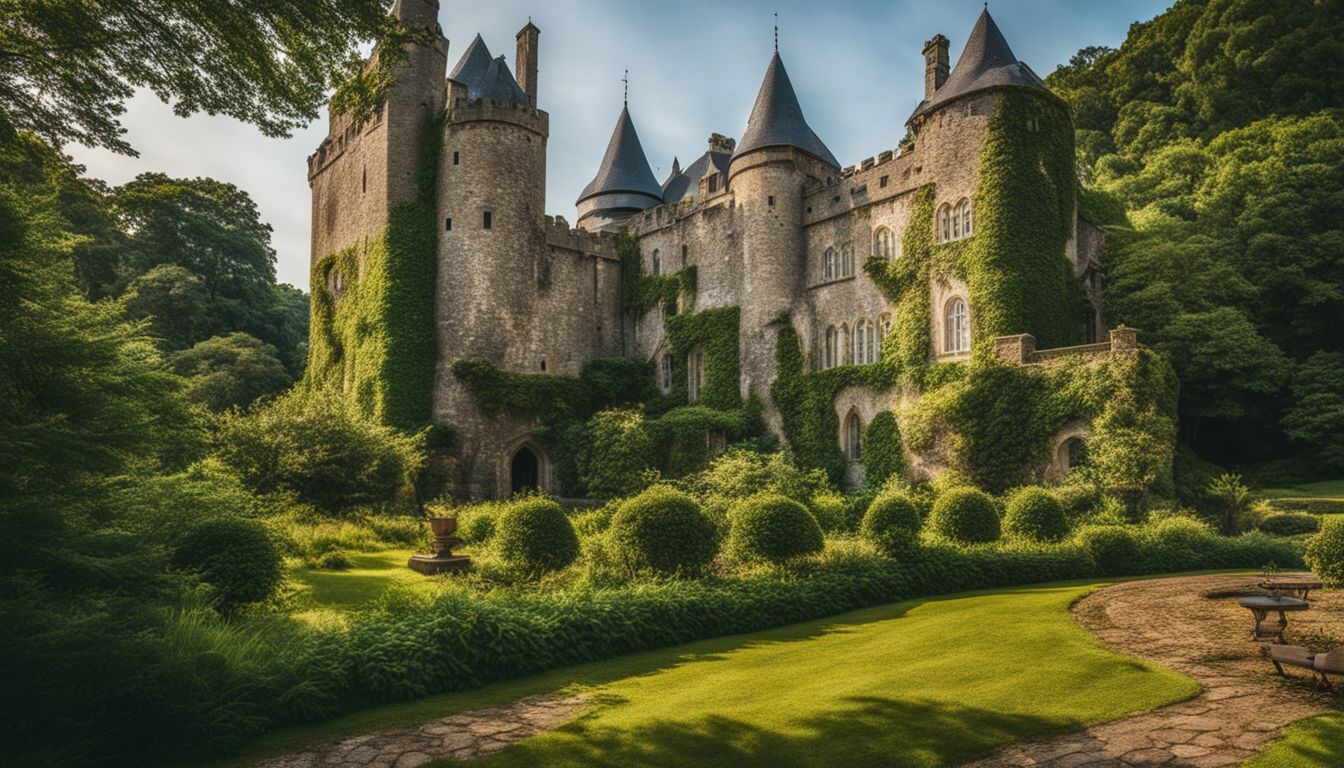 The stunning historic castle is surrounded by vibrant greenery.
