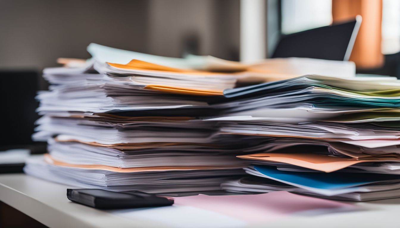 A stack of organized documents on a clean, modern desk.