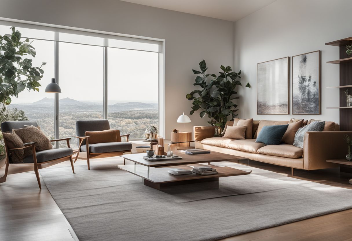 Modern vs Minimalist Interior Design: A modern and minimalist living room with clean lines and simple furniture.