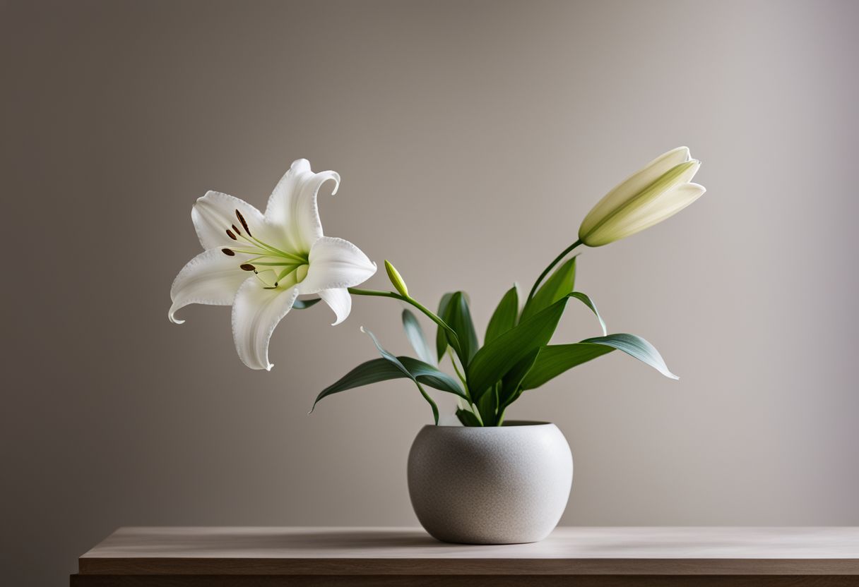What Are the Best Colors for Minimalist Houses: A single white lily in a modern vase against a neutral backdrop.