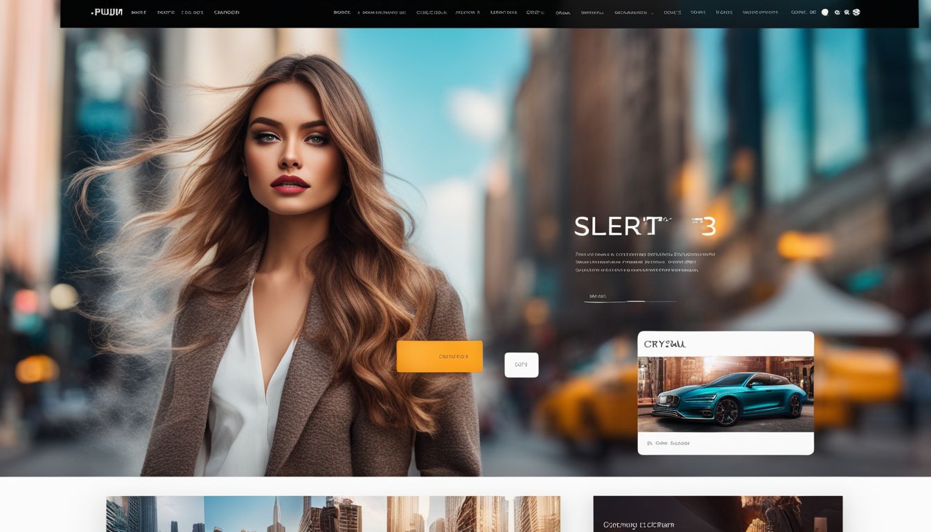 A modern website interface featuring vibrant cityscape and portrait photography.