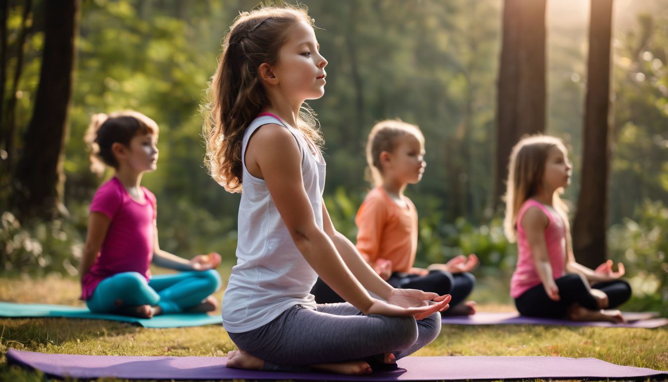 des enfants pratiquent le yoga dans un cadre naturel serein.