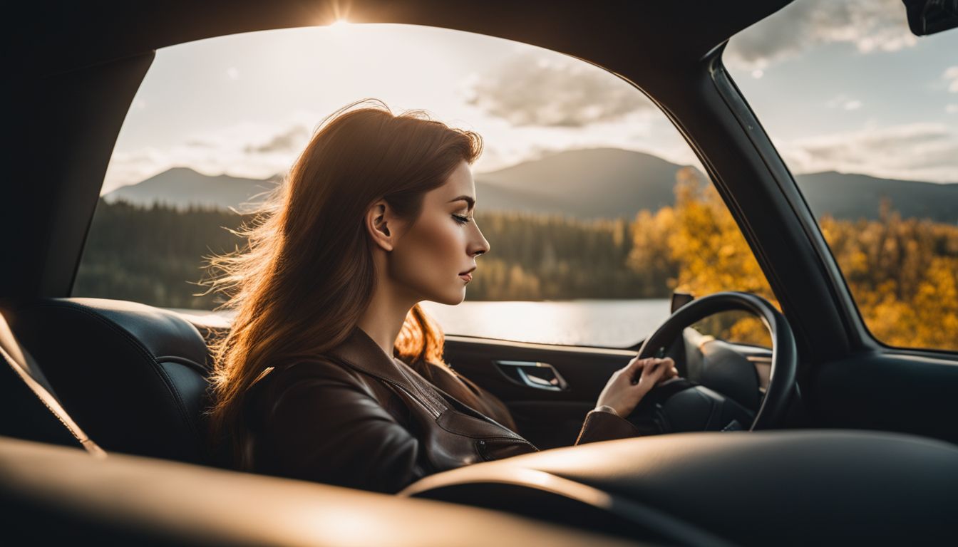 A woman enjoying the scenic landscape from a car window.