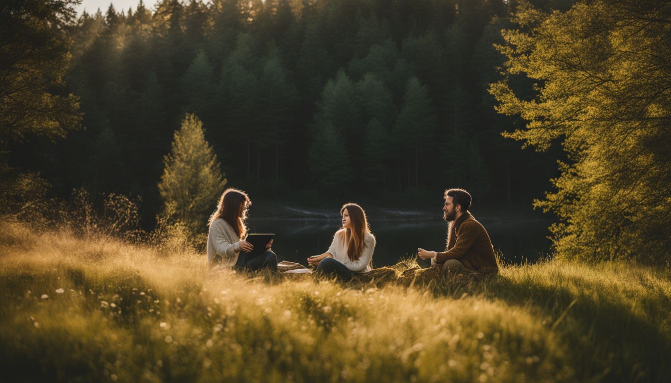 three people having a picnic