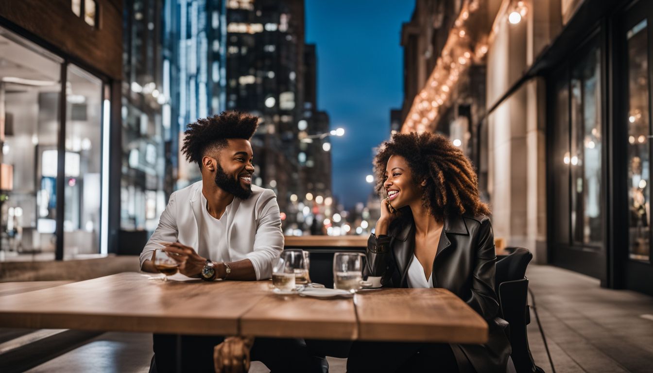 a man and a woman dining outside a restaurant