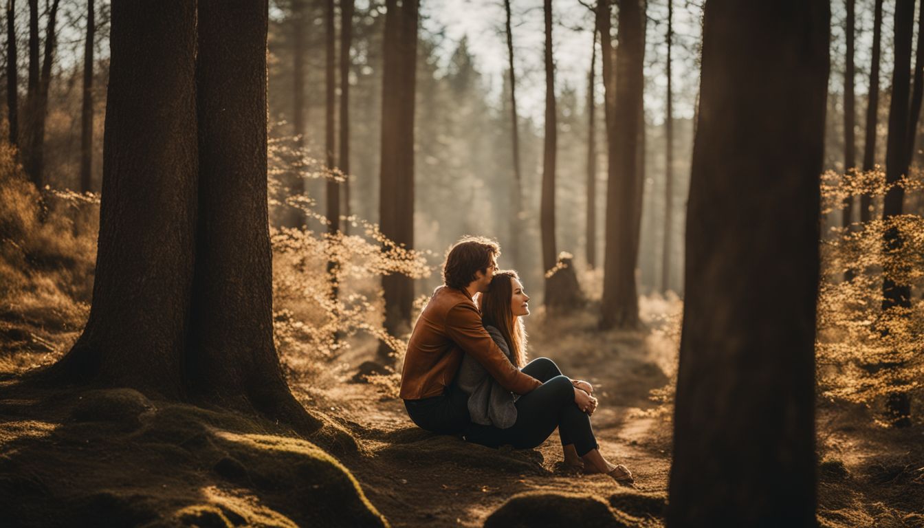 a couple having a lone time in the forest