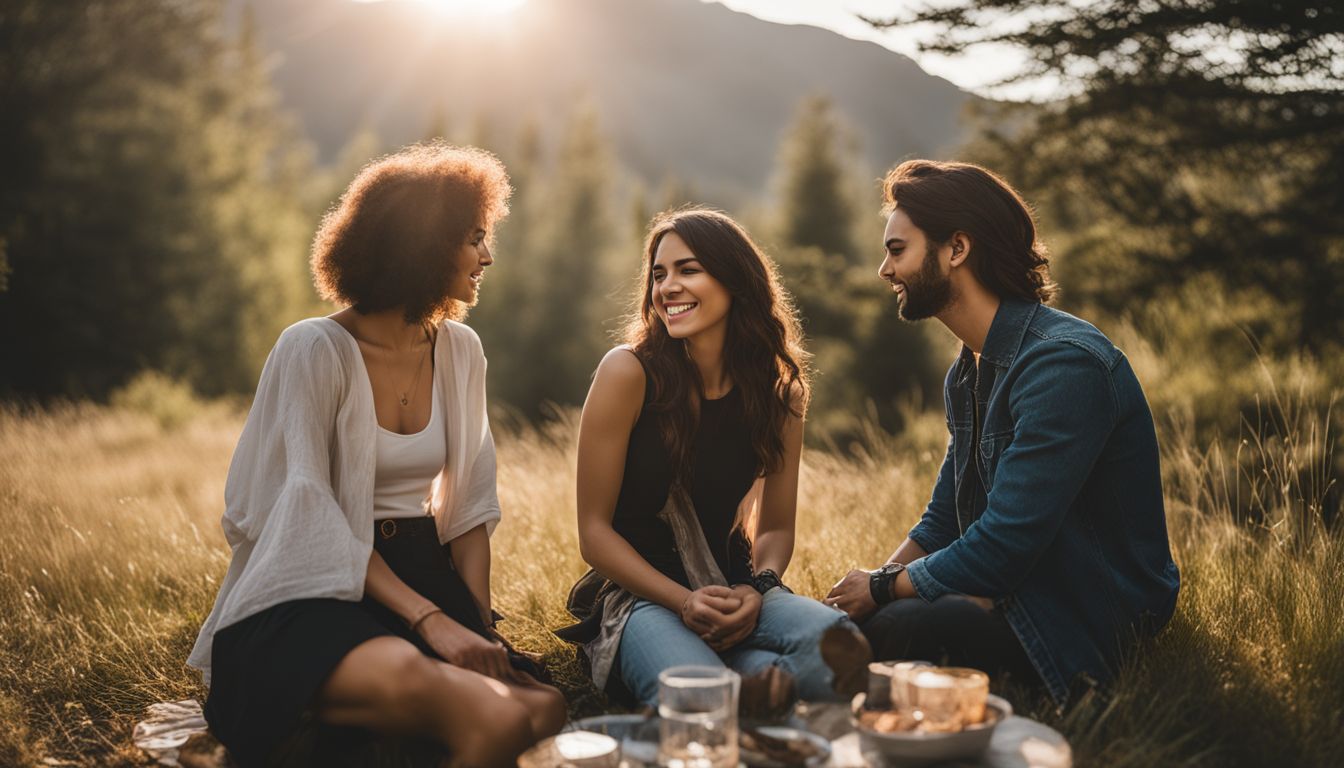 three people having a great time on a picnic