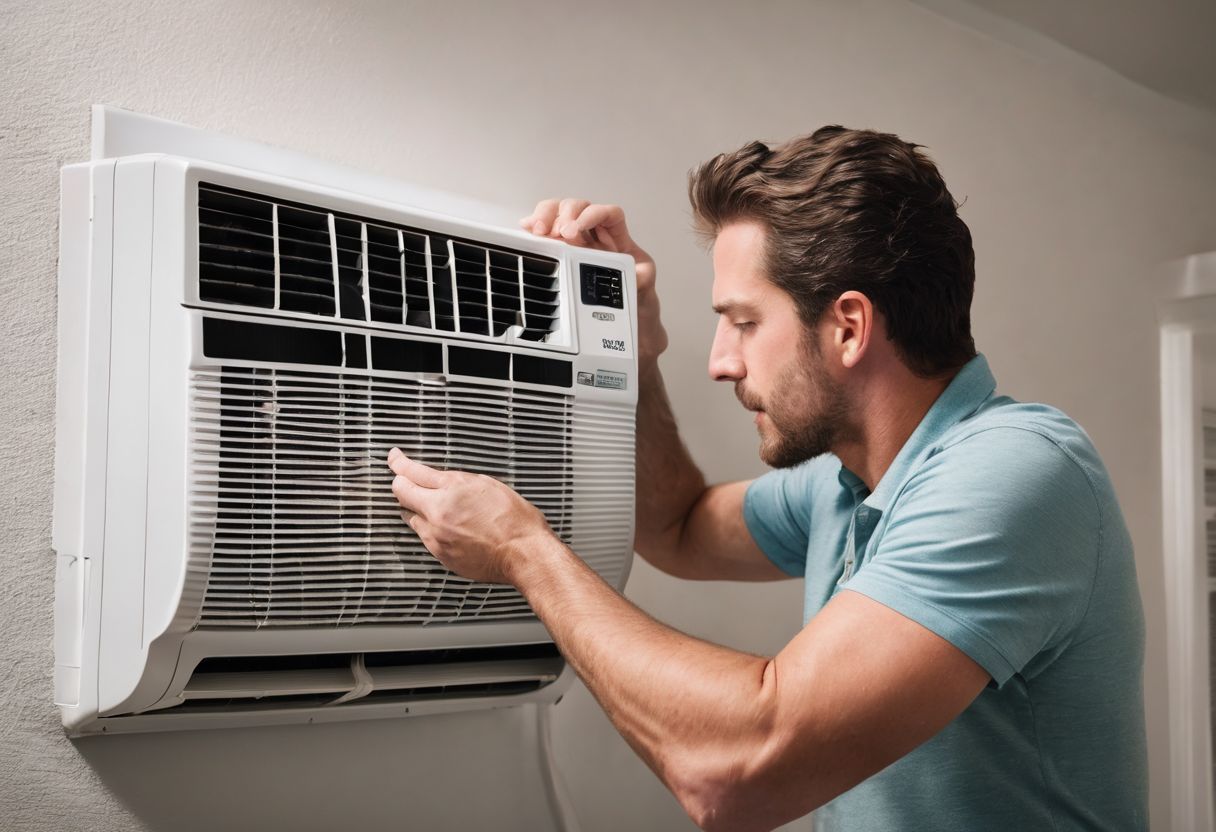 A person replacing an air filter in a well-lit home.