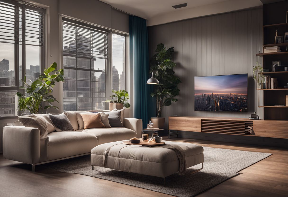 A smart air conditioner seamlessly integrated into a modern living room.