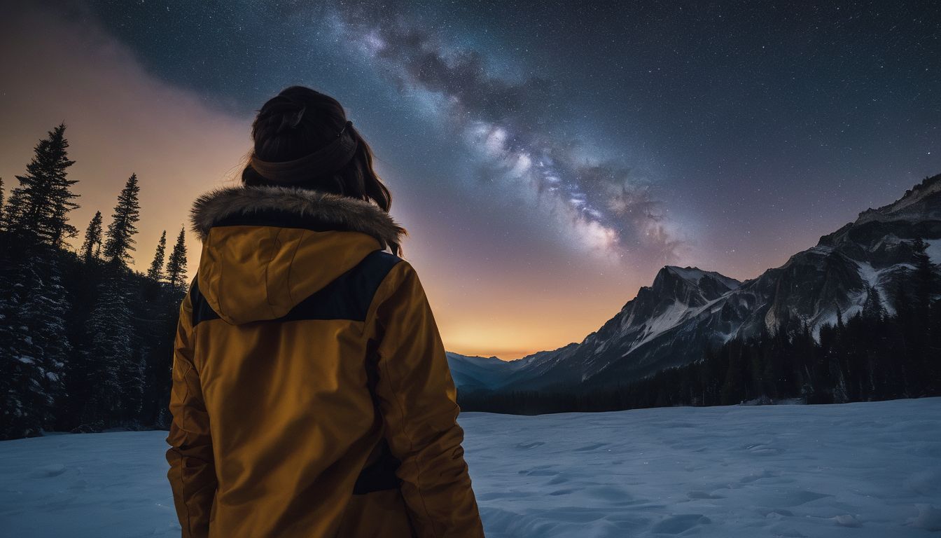 une personne contemplant les étoiles dans un paysage nocturne serein.