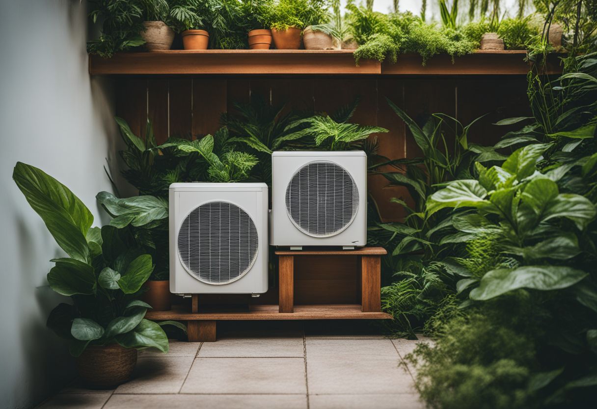 A clean air conditioning filter surrounded by fresh green plants.