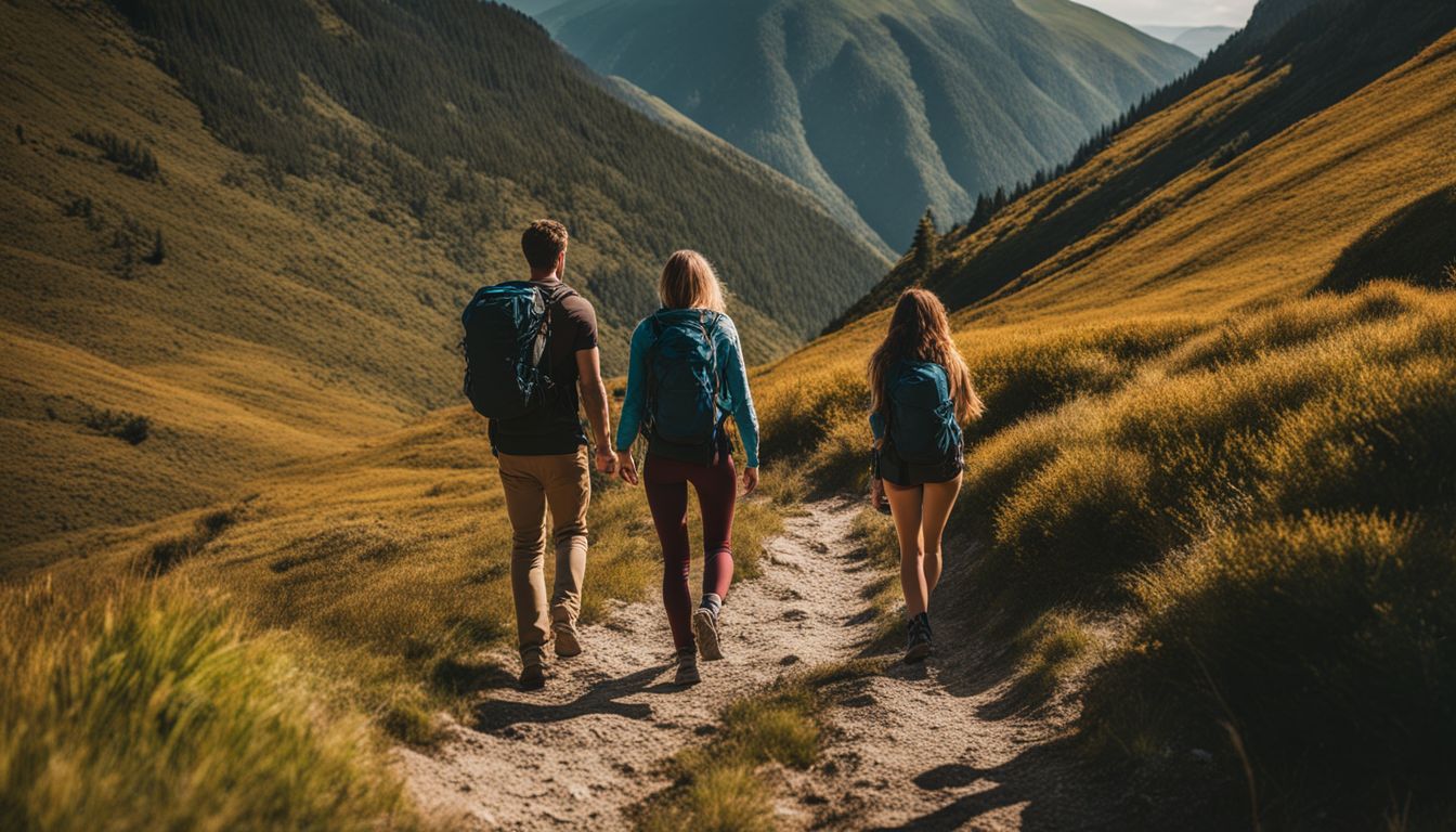 three people hiking on a beautiful mountain