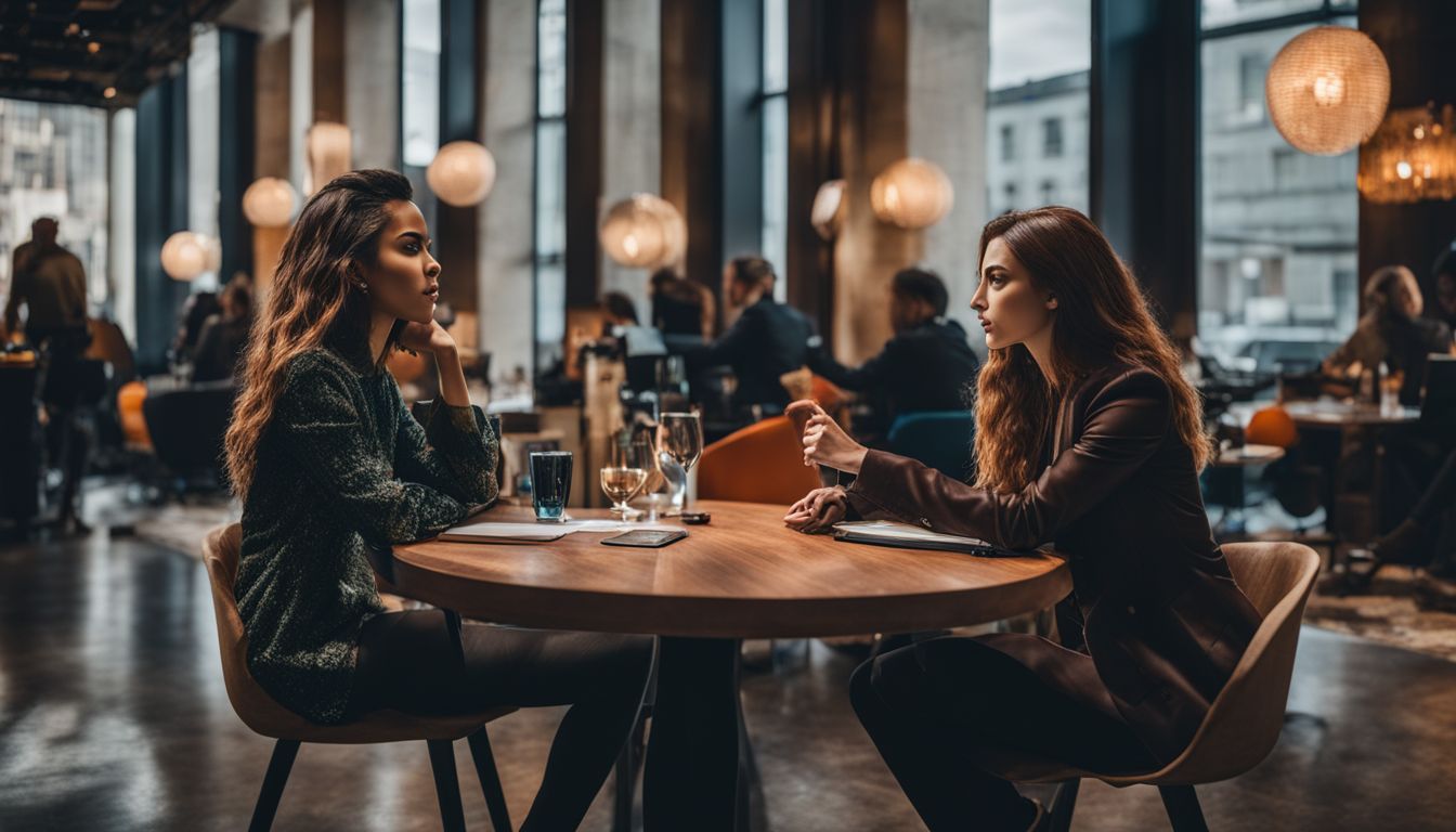 two women drinking wine in a fancy restaurant