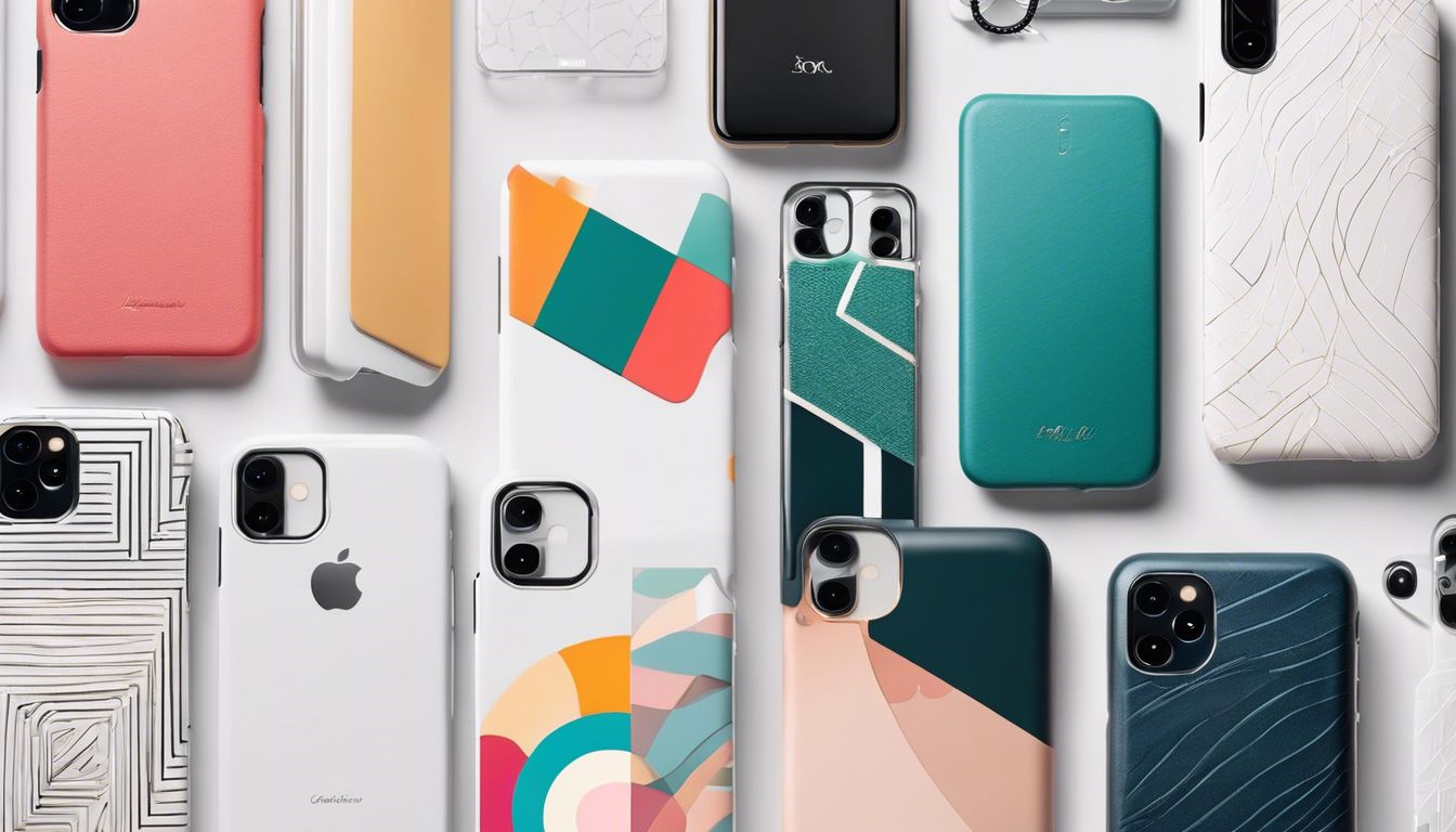 A display of phone cases in various textures and designs.