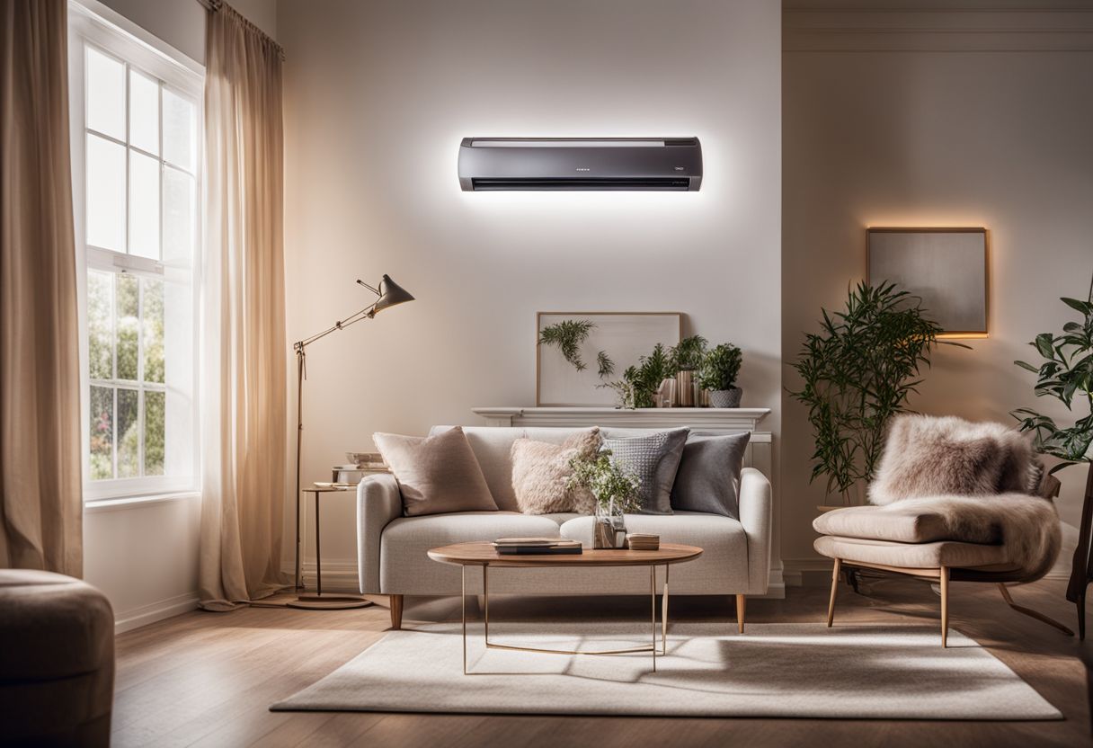 A modern air conditioning unit in a stylish living room.