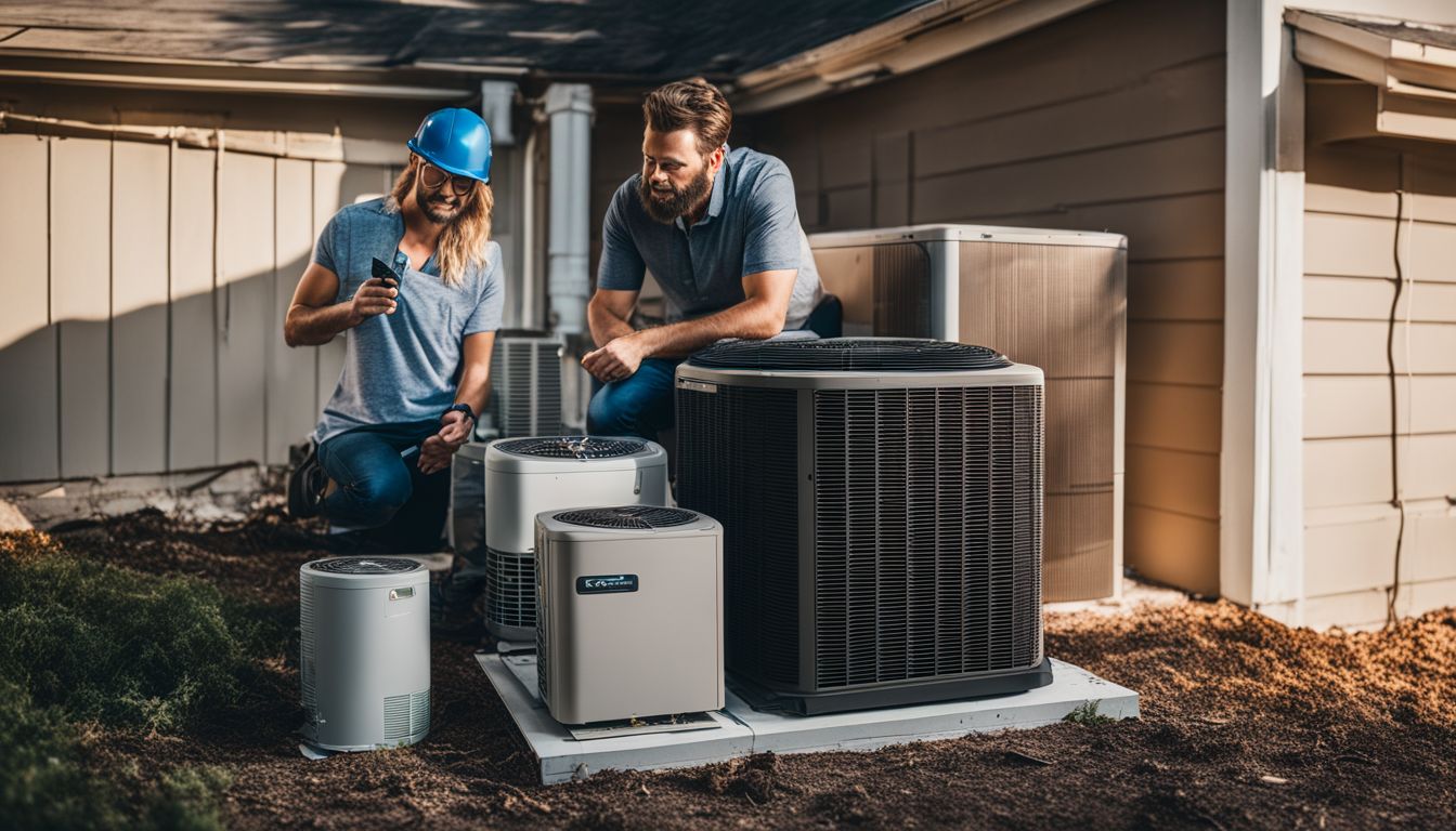 A comparison between an old, damaged HVAC unit and a new, energy-efficient model.
