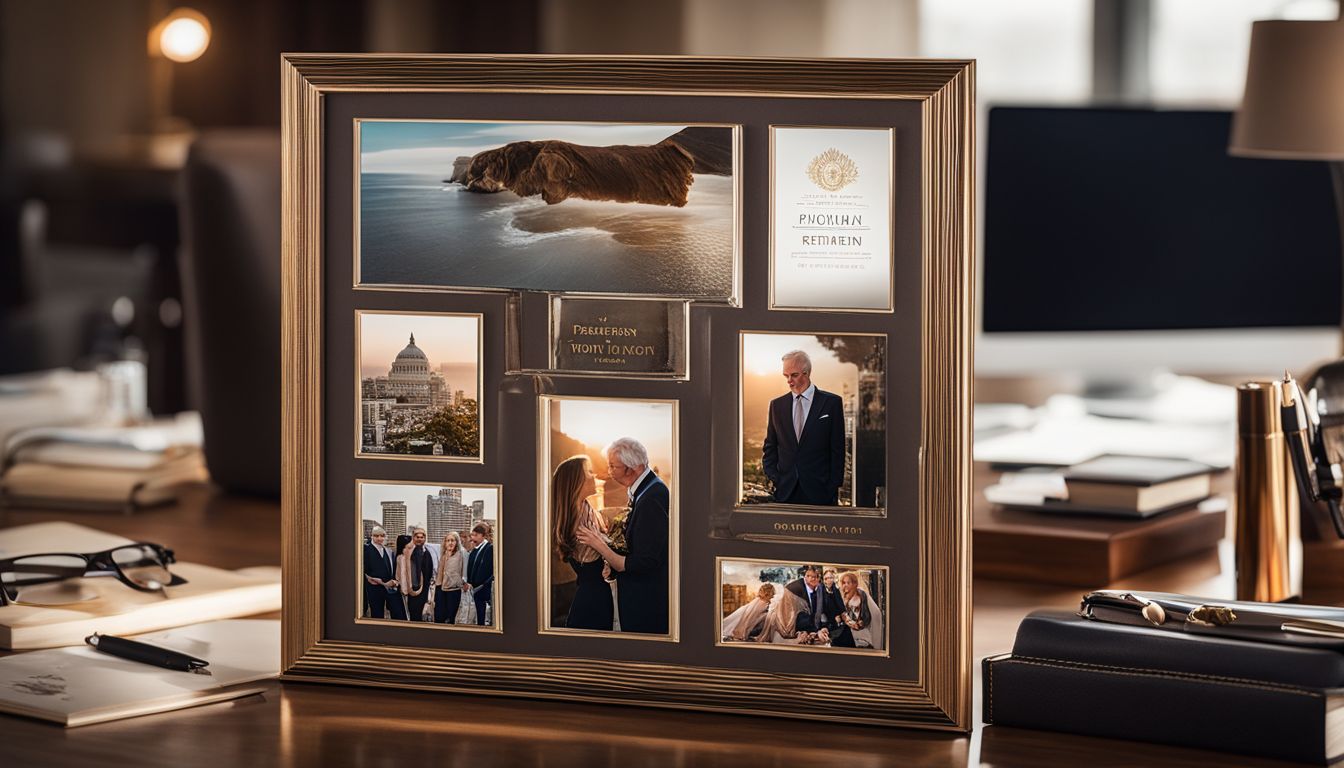 An elegant personalized retirement gift displayed on an office desk.
