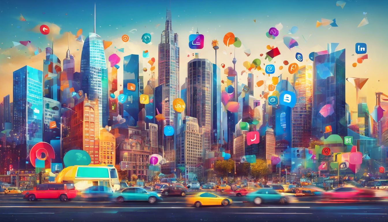 A vibrant mix of social media icons set against a modern city backdrop.