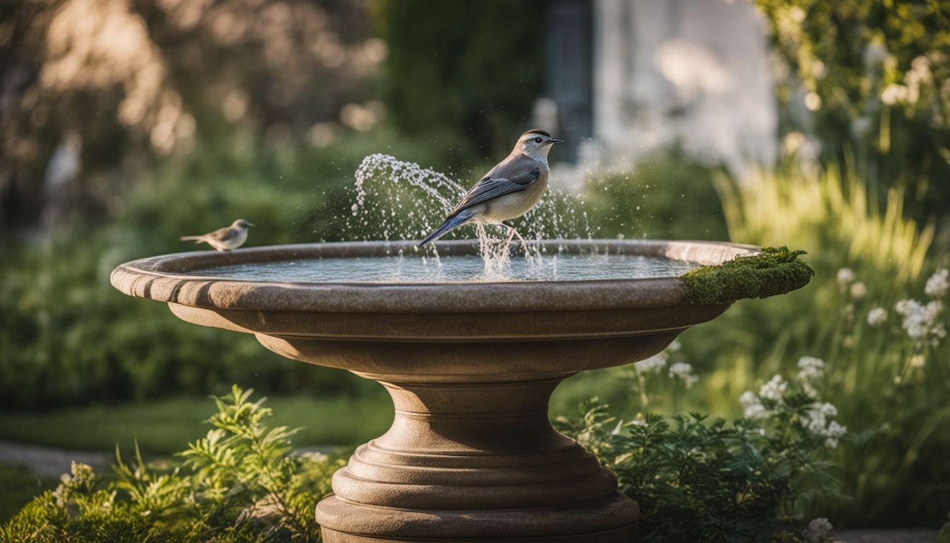 A bird bath in a serene garden captured in high-resolution photography.