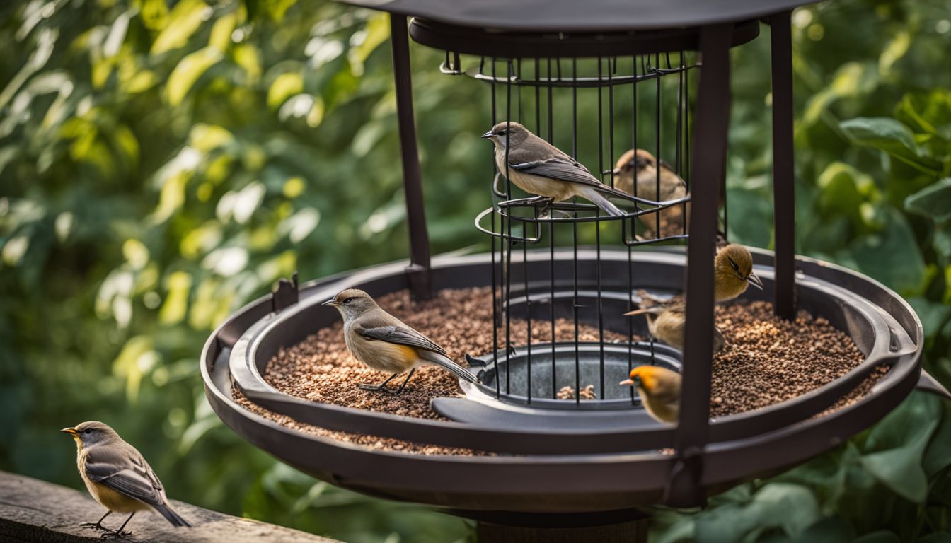 A well-maintained bird feeder in a peaceful garden.