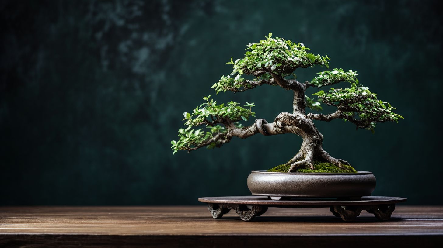 A close-up photo of a Chinese Elm bonsai tree.