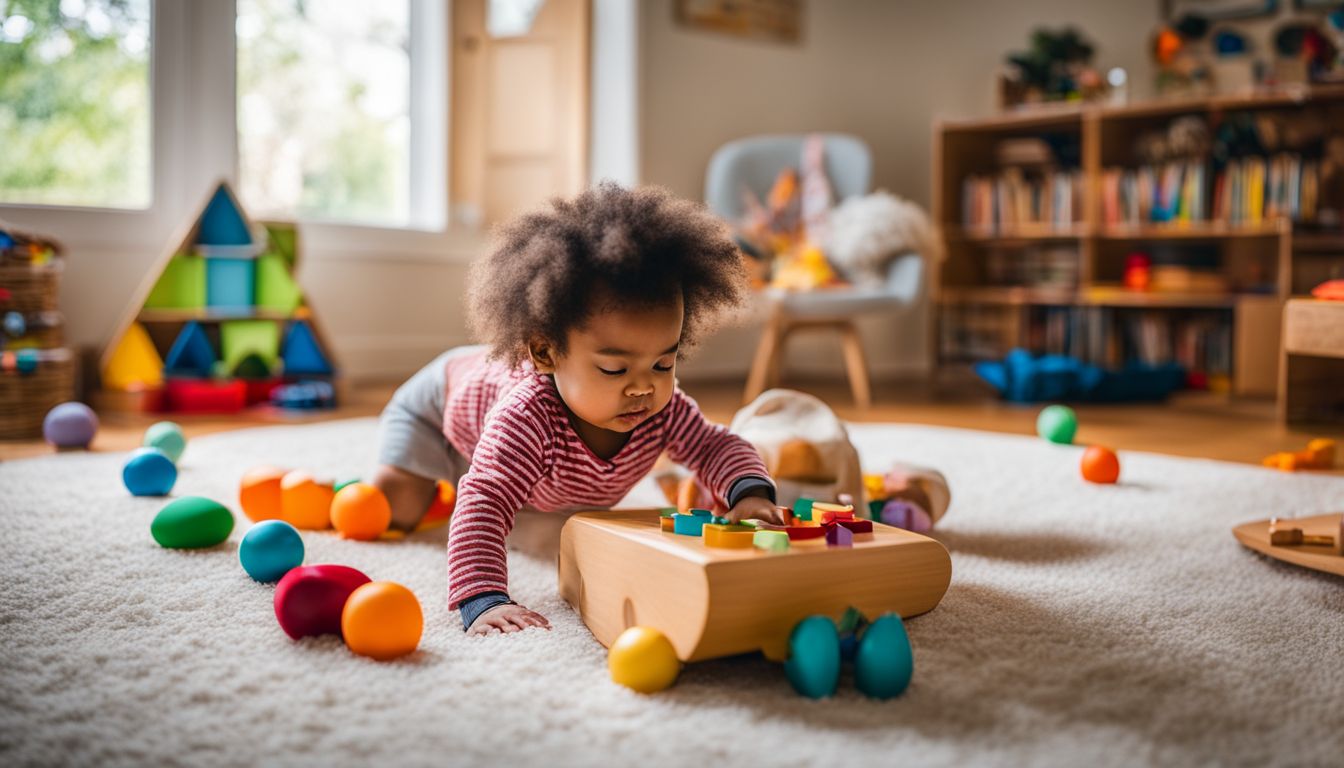 A curious toddler exploring a Montessori toy-filled room.