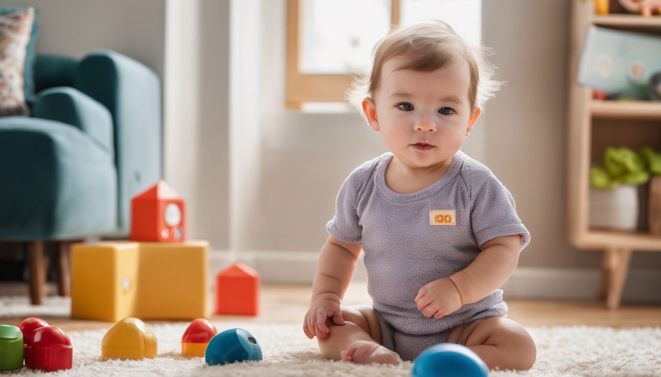 A baby surrounded by Montessori toys in a cozy nursery.