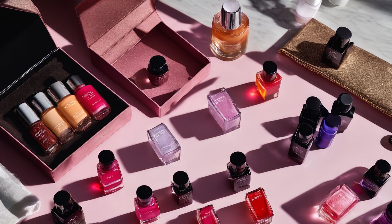 A gel nail kit and various nail polish bottles on a clean vanity.