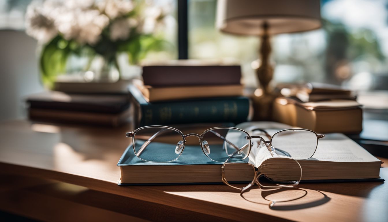 Na nocnym stoliku leżą soczewki kontaktowe, okulary, książka i ramki.