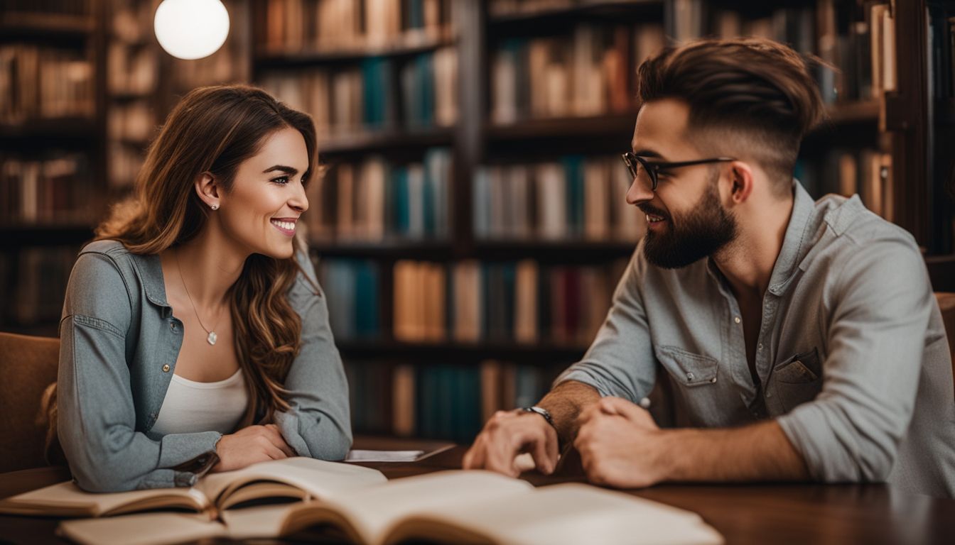 Man smiling at the woman in the library