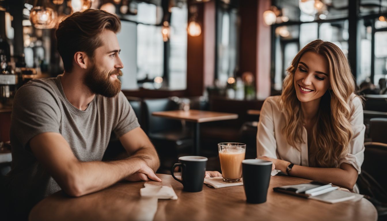 a pretty woman with her boyfriend having a coffee