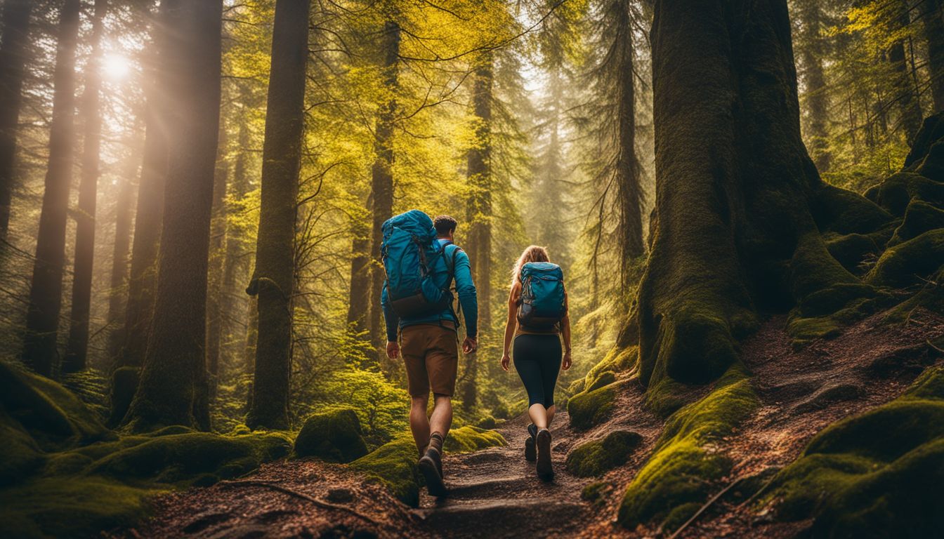 two people walking into the forest