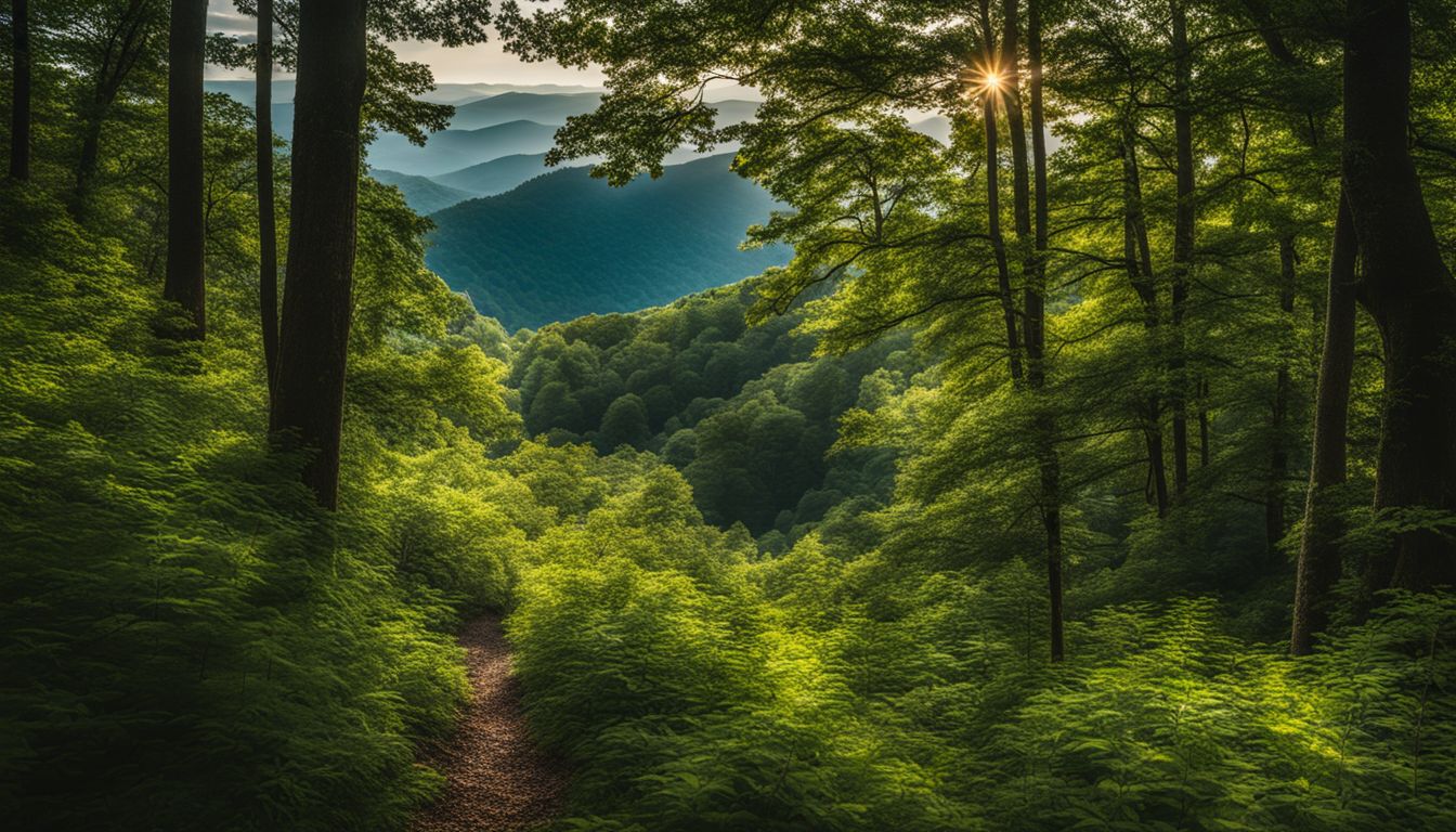 A diverse group of people enjoying the lush forest of the Blue Ridge Mountains.