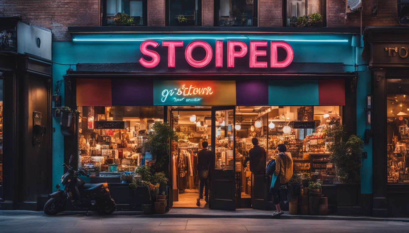 A bustling city storefront captured with professional photography equipment.